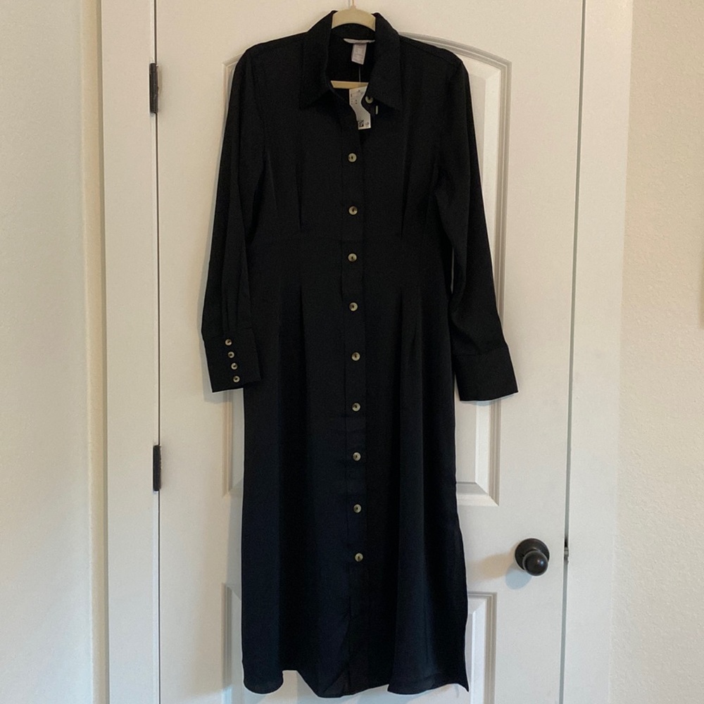 NWT H&M black silk like work dress